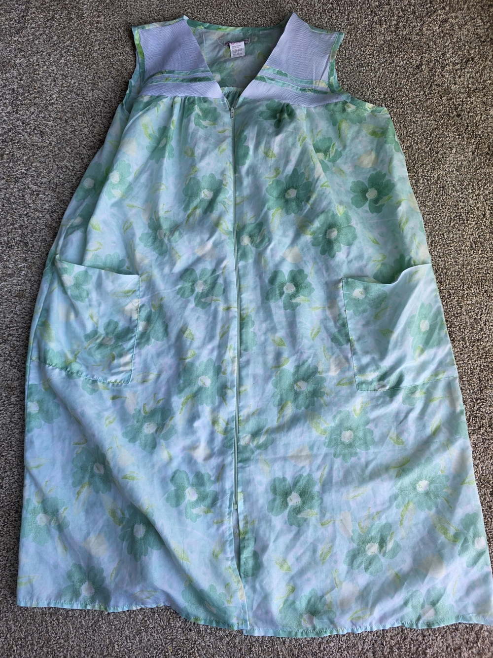 Vintage Light Blue & Green Floral Sleeveless Nightgown Cottagecore